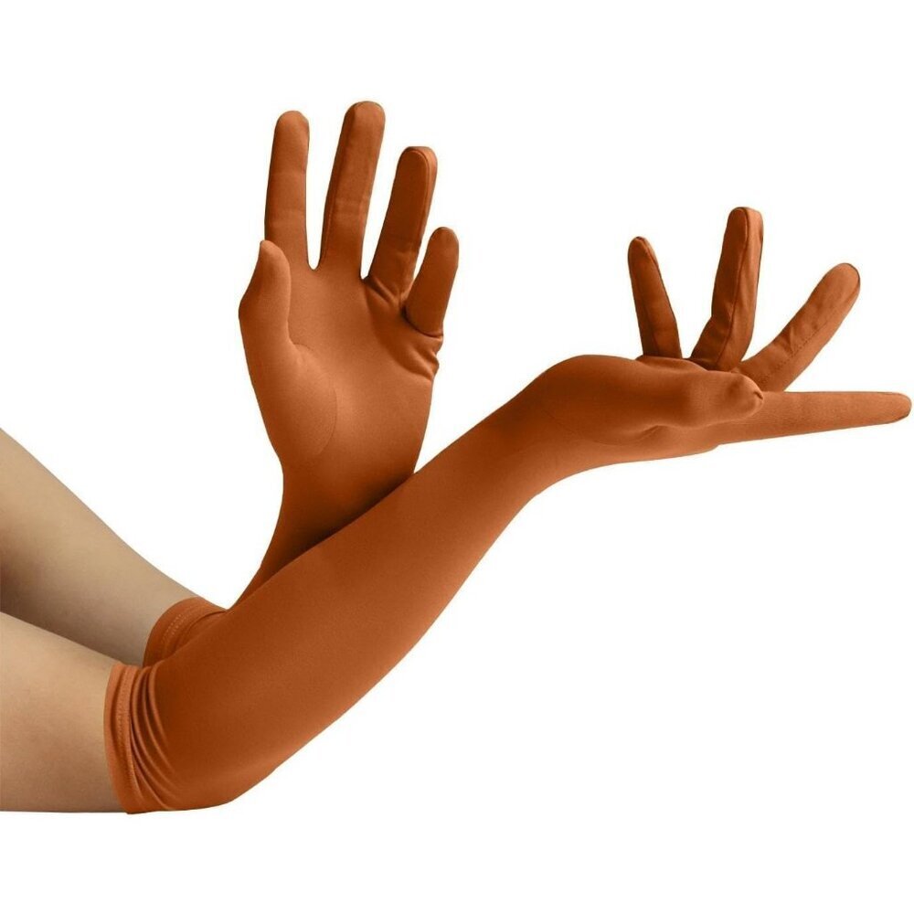 Women's Brown Elbow Length Fabric Satin Gloves Halloween Costume Accessories